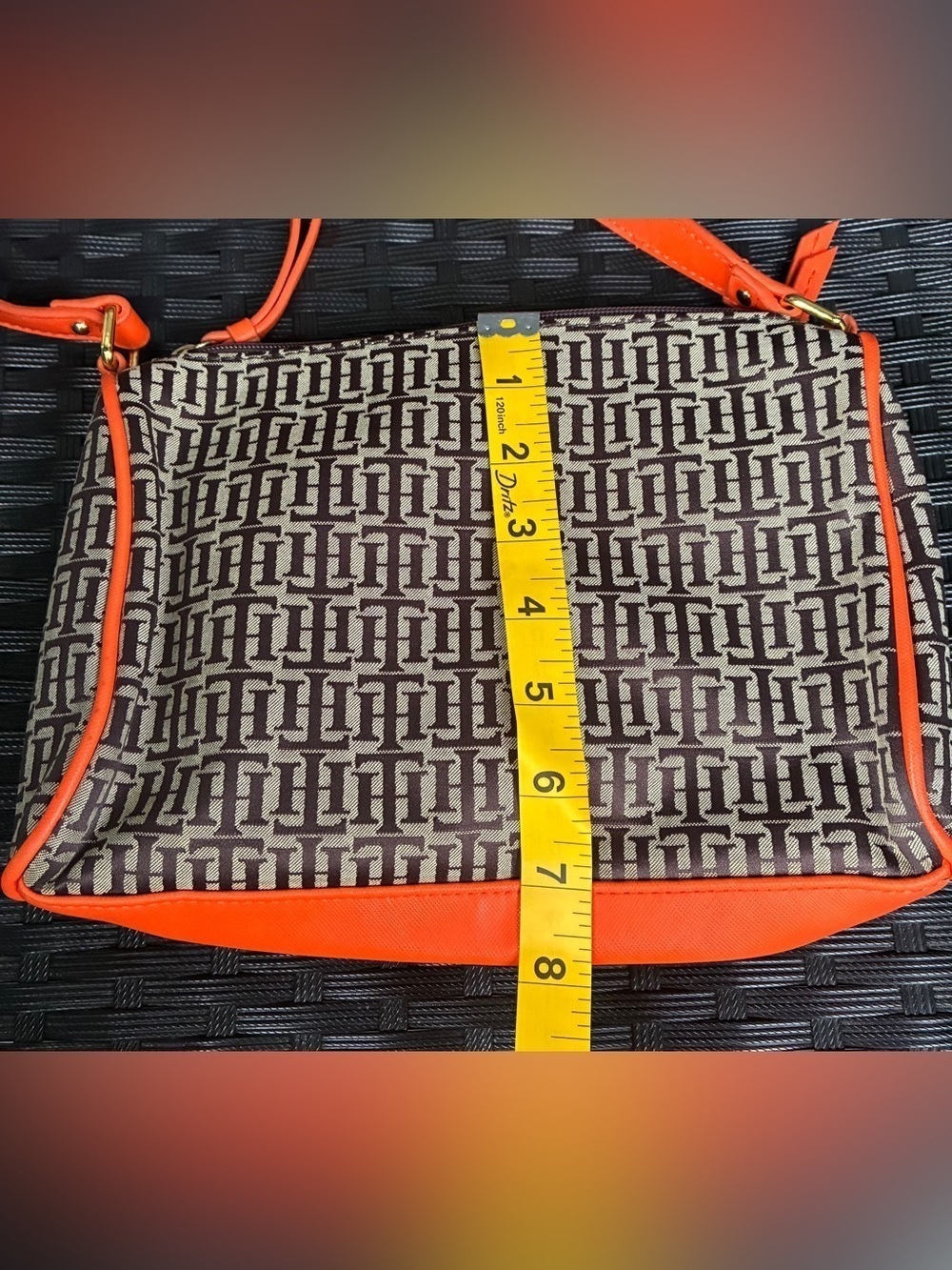 Tommy Hilfiger Brown Monogram Shoulder Bag with Orange Trim - Picture 5 of 11